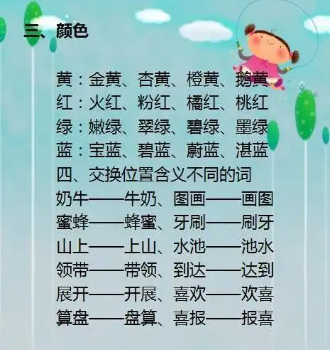 词语搭配成语分类近反义词打印贴墙上背保6年语文拔尖