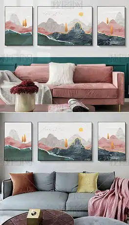 现代简约手绘抽象山水小清新客厅北欧装饰画2图片下载