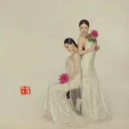 古风工笔画闺蜜姐妹写真摄影