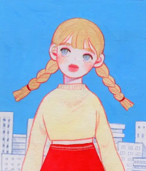 绘画欣赏少女心彩铅水彩插画,满满的粉色调