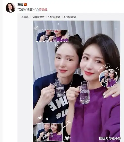 董璇佟丽娅晒双胞胎合照,俩人拿同款酒壶自拍,尽显姐妹情