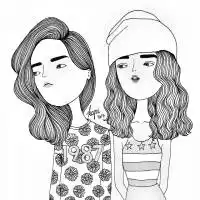 手绘姐妹头像,素描姐妹头像黑白的
