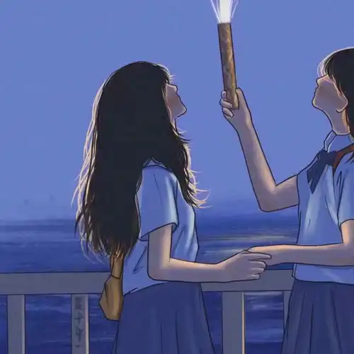 动漫闺蜜头像青色烟雨,孤影等你归来