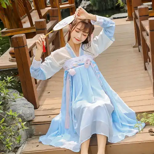 汉服仙女裙学生古装长款闺蜜齐胸襦裙女日常改良套装女汉服公主裙