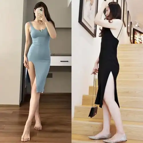 被北京三里屯街拍惊艳美女都在穿开叉裙,回头率高御姐范足
