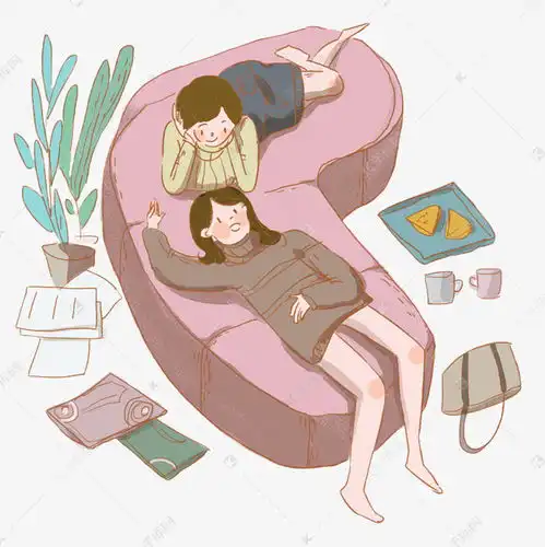 寒假闺蜜二人在家休息手绘插图素材图片免费下载千库网