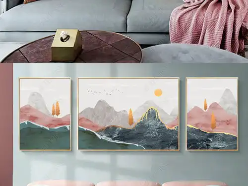 现代简约手绘抽象山水小清新客厅北欧装饰画2图片下载