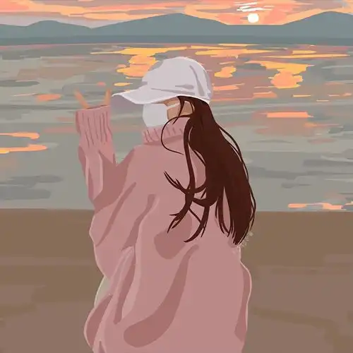 小清新夏日海边插画,情侣头像闺蜜头像